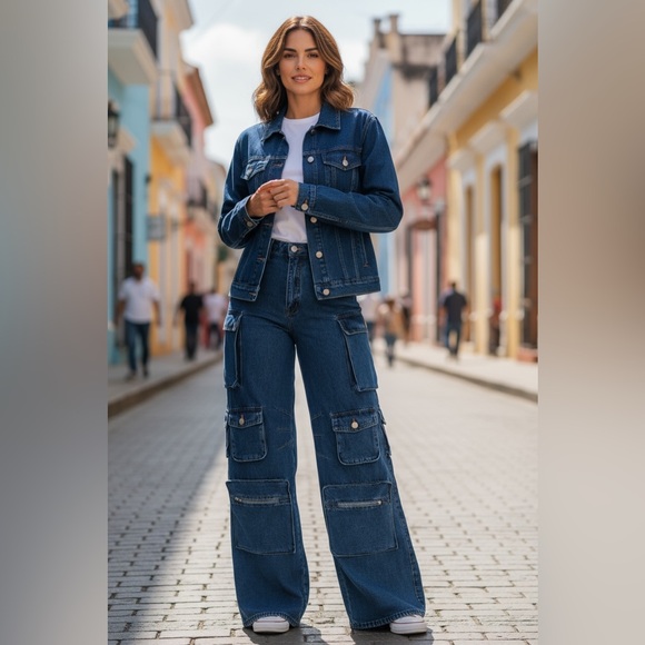 Lily High Waist CargoPants MediumBlue Wash Stylish Denim jeans.
Size 13 regular - Picture 3 of 9